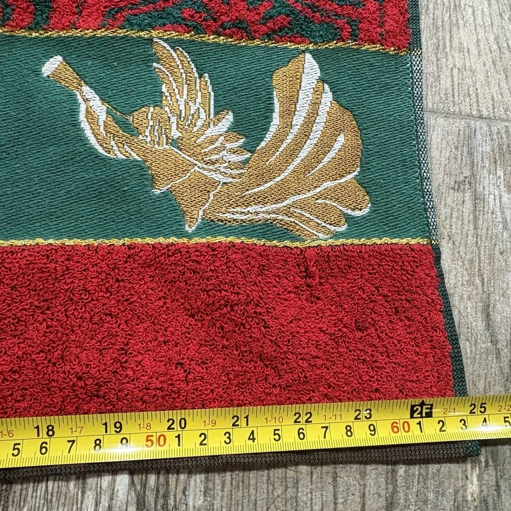 Vtg Santens Christmas Holiday Bath Towel Embroidered Joy Red Green Jacquard MCM